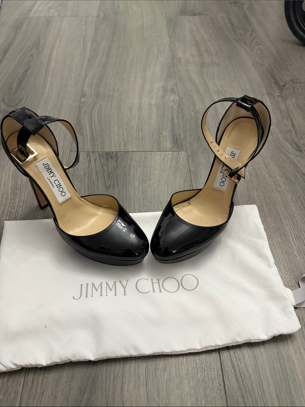 Jimmy Choo Black Patent Leather Ankle-Strap Pumps with Platform size 35